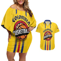 Colombia Basketball Custom Couples Matching Off Shoulder Short Dress and Hawaiian Shirt Vamos Colombiana