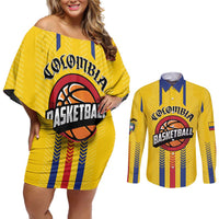 Colombia Basketball Custom Couples Matching Off Shoulder Short Dress and Long Sleeve Button Shirt Vamos Colombiana