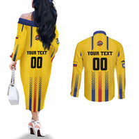 Colombia Basketball Custom Couples Matching Off The Shoulder Long Sleeve Dress and Long Sleeve Button Shirt Vamos Colombiana