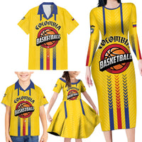 Colombia Basketball Custom Family Matching Long Sleeve Bodycon Dress and Hawaiian Shirt Vamos Colombiana