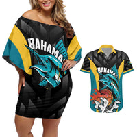 Bahamas Basketball Custom Couples Matching Off Shoulder Short Dress and Hawaiian Shirt Team Bahamas Come On