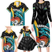 Bahamas Basketball Custom Family Matching Long Sleeve Bodycon Dress and Hawaiian Shirt Team Bahamas Come On
