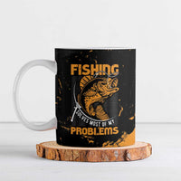 Fishing Solves Most of My Problems Ceramic Mug Grunge Style