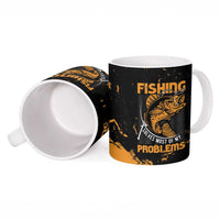Fishing Solves Most of My Problems Ceramic Mug Grunge Style