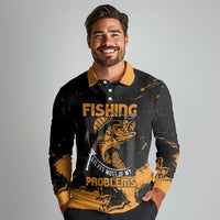Personalized Fishing Solves Most of My Problems Long Sleeve Polo Shirt Grunge Style