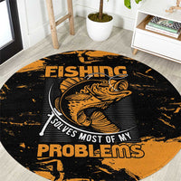 Fishing Solves Most of My Problems Round Carpet Grunge Style