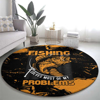 Fishing Solves Most of My Problems Round Carpet Grunge Style