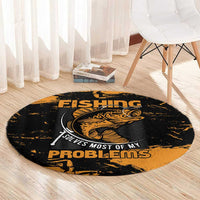 Fishing Solves Most of My Problems Round Carpet Grunge Style