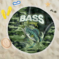 Bass Fishing Camouflage Beach Blanket Zipper Stylized