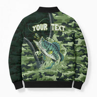 Personalized Bass Fishing Camouflage Bomber Puffer Jacket Zipper Stylized