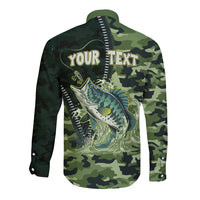 Personalized Bass Fishing Camouflage Long Sleeve Button Shirt Zipper Stylized