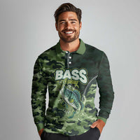 Personalized Bass Fishing Camouflage Long Sleeve Polo Shirt Zipper Stylized