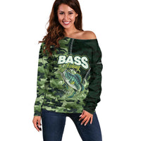 Personalized Bass Fishing Camouflage Off Shoulder Sweater Zipper Stylized