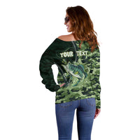 Personalized Bass Fishing Camouflage Off Shoulder Sweater Zipper Stylized