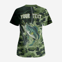 Personalized Bass Fishing Camouflage Scrub Top Zipper Stylized