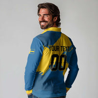Custom Football 2026 Sweden Long Sleeve Polo Shirt Sverige Blagult Tillsammans