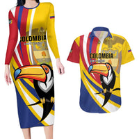 Custom Colombia Rugby Couples Matching Long Sleeve Bodycon Dress and Hawaiian Shirt Los Tucanes Go Champions