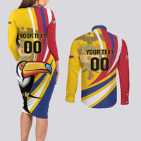 Custom Colombia Rugby Couples Matching Long Sleeve Bodycon Dress and Long Sleeve Button Shirt Los Tucanes Go Champions