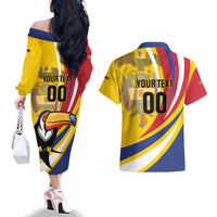 Custom Colombia Rugby Couples Matching Off The Shoulder Long Sleeve Dress and Hawaiian Shirt Los Tucanes Go Champions