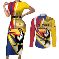 Custom Colombia Rugby Couples Matching Short Sleeve Bodycon Dress and Long Sleeve Button Shirt Los Tucanes Go Champions