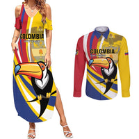 Custom Colombia Rugby Couples Matching Summer Maxi Dress and Long Sleeve Button Shirt Los Tucanes Go Champions