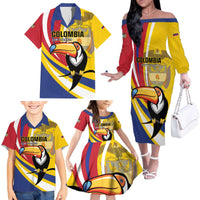 Custom Colombia Rugby Family Matching Off The Shoulder Long Sleeve Dress and Hawaiian Shirt Los Tucanes Go Champions