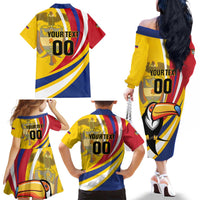 Custom Colombia Rugby Family Matching Off The Shoulder Long Sleeve Dress and Hawaiian Shirt Los Tucanes Go Champions