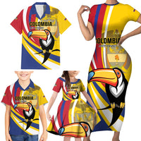 Custom Colombia Rugby Family Matching Short Sleeve Bodycon Dress and Hawaiian Shirt Los Tucanes Go Champions