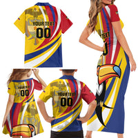 Custom Colombia Rugby Family Matching Short Sleeve Bodycon Dress and Hawaiian Shirt Los Tucanes Go Champions