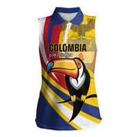 Custom Colombia Rugby Women Sleeveless Polo Shirt Los Tucanes Go Champions
