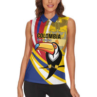 Custom Colombia Rugby Women Sleeveless Polo Shirt Los Tucanes Go Champions
