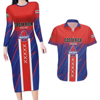 Custom Costa Rica Rugby Couples Matching Long Sleeve Bodycon Dress and Hawaiian Shirt Ticos Go Champions