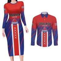 Custom Costa Rica Rugby Couples Matching Long Sleeve Bodycon Dress and Long Sleeve Button Shirt Ticos Go Champions
