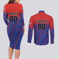 Custom Costa Rica Rugby Couples Matching Long Sleeve Bodycon Dress and Long Sleeve Button Shirt Ticos Go Champions