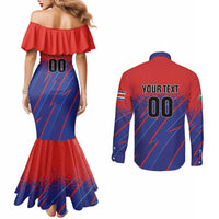 Custom Costa Rica Rugby Couples Matching Mermaid Dress and Long Sleeve Button Shirt Ticos Go Champions