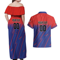 Custom Costa Rica Rugby Couples Matching Off Shoulder Maxi Dress and Hawaiian Shirt Ticos Go Champions
