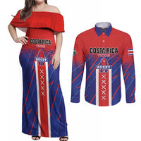 Custom Costa Rica Rugby Couples Matching Off Shoulder Maxi Dress and Long Sleeve Button Shirt Ticos Go Champions