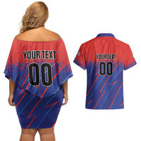 Custom Costa Rica Rugby Couples Matching Off Shoulder Short Dress and Hawaiian Shirt Ticos Go Champions