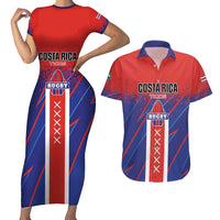 Custom Costa Rica Rugby Couples Matching Short Sleeve Bodycon Dress and Hawaiian Shirt Ticos Go Champions