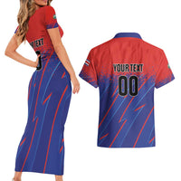 Custom Costa Rica Rugby Couples Matching Short Sleeve Bodycon Dress and Hawaiian Shirt Ticos Go Champions