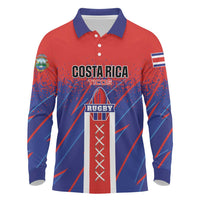 Custom Costa Rica Rugby Long Sleeve Polo Shirt Ticos Go Champions