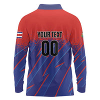 Custom Costa Rica Rugby Long Sleeve Polo Shirt Ticos Go Champions