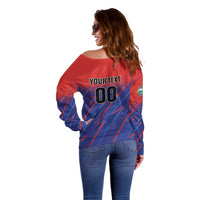 Custom Costa Rica Rugby Off Shoulder Sweater Ticos Go Champions