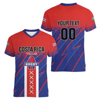 Custom Costa Rica Rugby Women V-Neck T-Shirt Ticos Go Champions