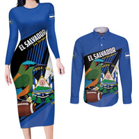 Custom El Salvador Rugby Couples Matching Long Sleeve Bodycon Dress and Long Sleeve Button Shirt Los Torogoces Go Champions