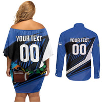 Custom El Salvador Rugby Couples Matching Off Shoulder Short Dress and Long Sleeve Button Shirt Los Torogoces Go Champions