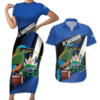 Custom El Salvador Rugby Couples Matching Short Sleeve Bodycon Dress and Hawaiian Shirt Los Torogoces Go Champions