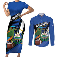 Custom El Salvador Rugby Couples Matching Short Sleeve Bodycon Dress and Long Sleeve Button Shirt Los Torogoces Go Champions