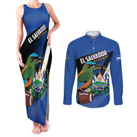 Custom El Salvador Rugby Couples Matching Tank Maxi Dress and Long Sleeve Button Shirt Los Torogoces Go Champions