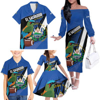 Custom El Salvador Rugby Family Matching Off The Shoulder Long Sleeve Dress and Hawaiian Shirt Los Torogoces Go Champions